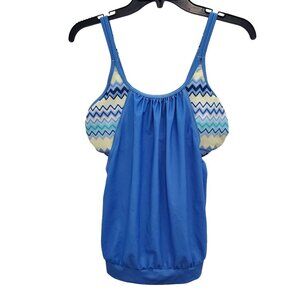 Unbranded Women's Blue Southwestern Chevron 2-fer Exposed Bra Tankini Swim Set M